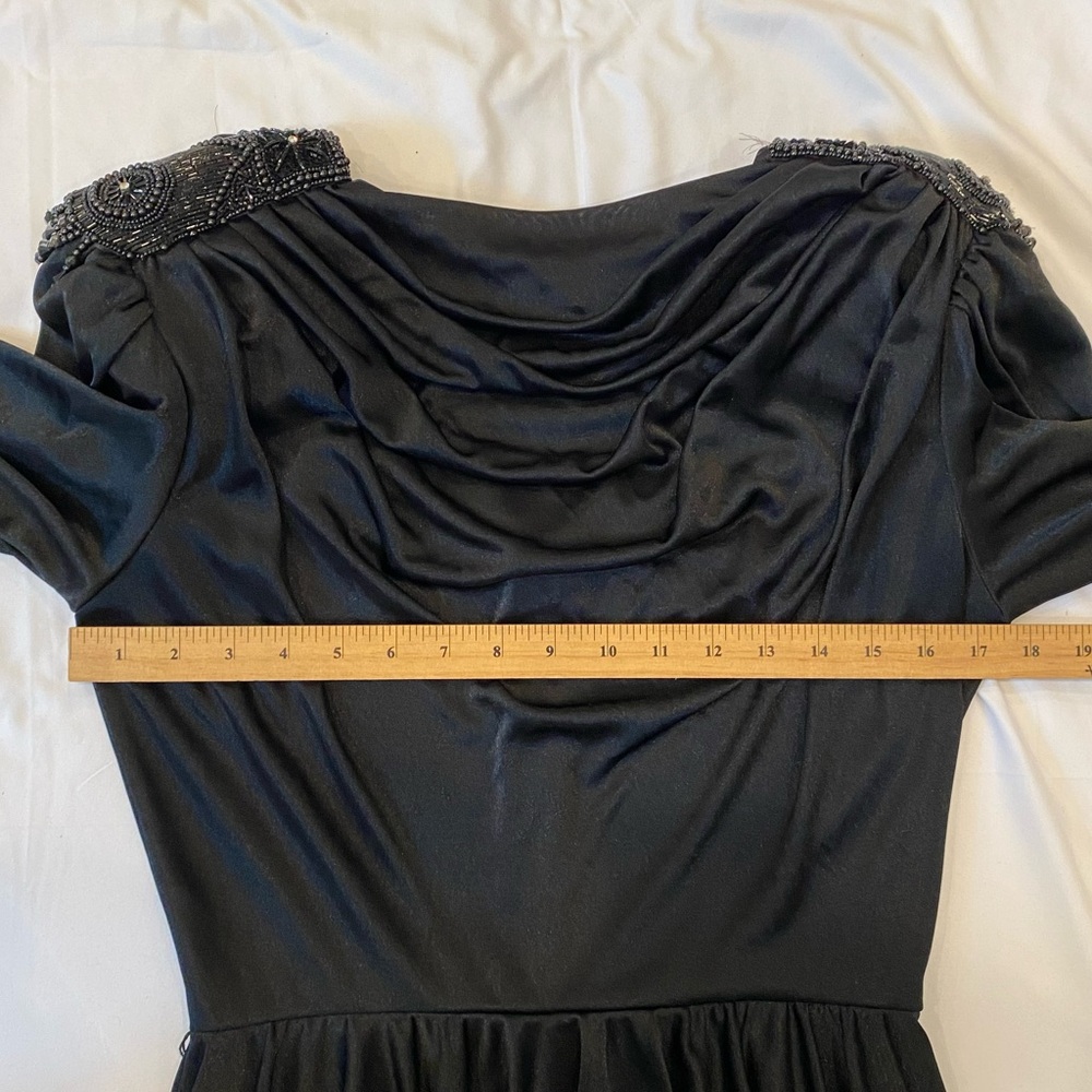 Vintage 80s Women's Elegant Black Draped Dress with Beaded Details by Abby Kent - Picture 8 of 11